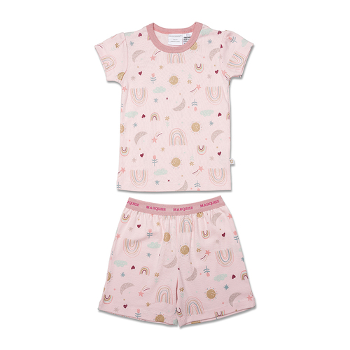 Girls Marquise Sizes 2-7 Pink Sunshine Rainbow Print Cotton Short Sleeve PJS Pyjamas