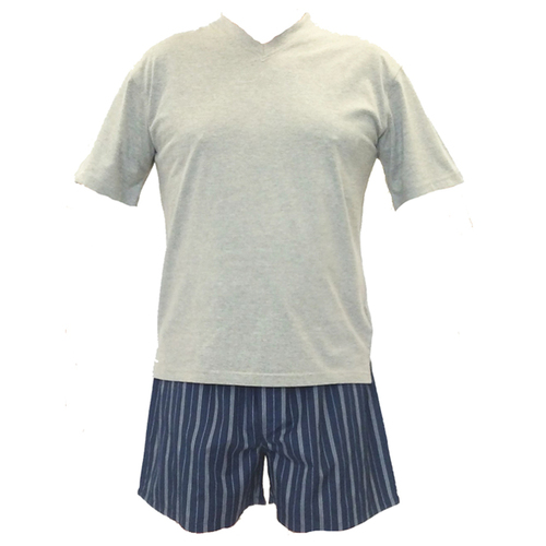 Mens Pelaco PJS Grey with Navy Stripe Short Pyjama Set (3307)
