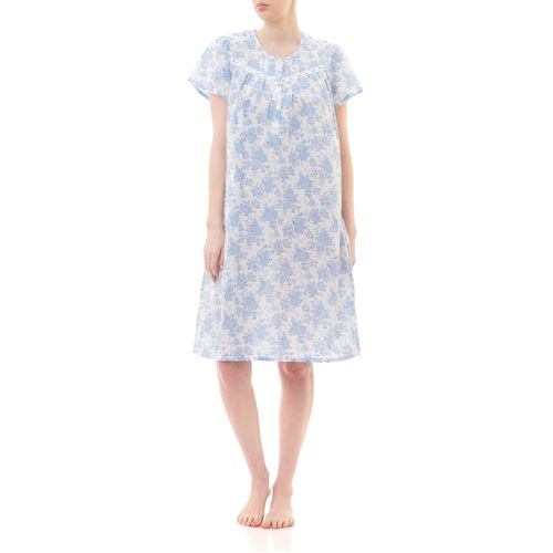 Ladies PJS Givoni Blue Floral 100% Cotton Short Sleeve Nightie (63G)