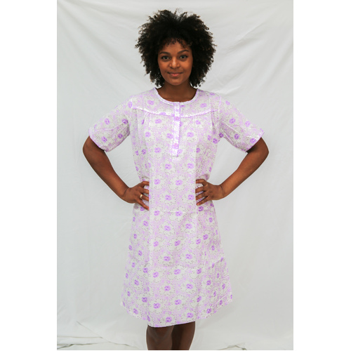 Ladies Summer Crisp Purple Floral Nightie Short Sleeve Pyjamas PJS (001)