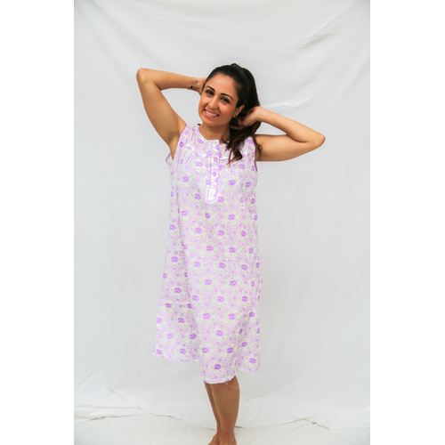 Ladies Summer Crisp Purple Floral Nightie Sleeveless Pyjamas PJS (002)