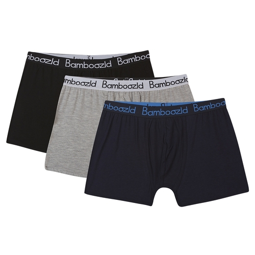 Mens Bamboozld 3 Pack Black Grey Blue Mix Boxer Shorts Trunks