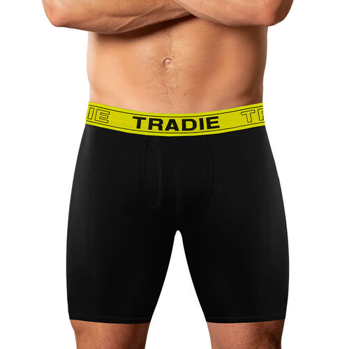 Mens 2 Pack Tradie S-2XL Cotton Boxer Shorts Man Front Trunk Black Yellow  (1SK)