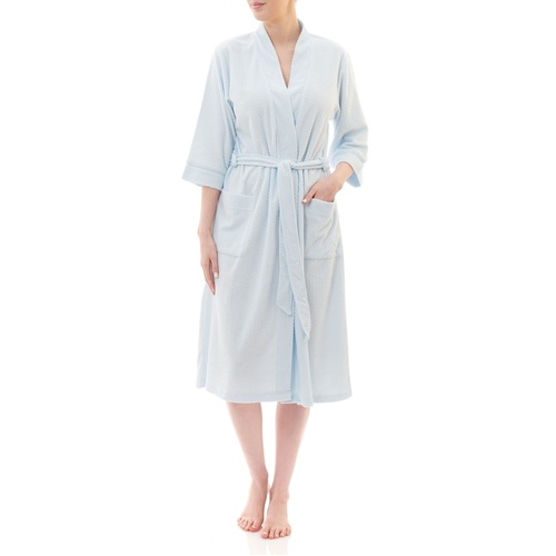 Ladies Givoni Blue Towelling Dressing Gown Robe 3/4 Sleeve Short (75)