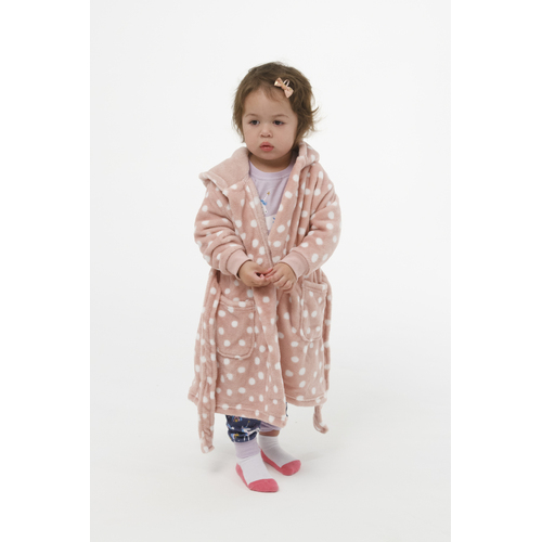 Girls Size 0-2 Pink Polka Dot Bunny Coral Fleece Dressing Gown Robe Hooded (2655)