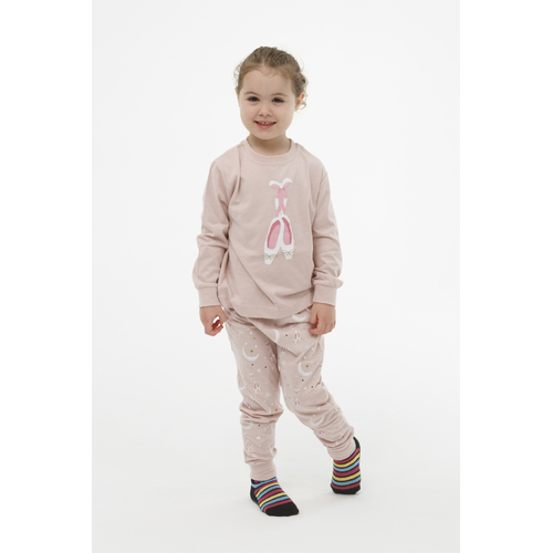 Girls Sizes 3-7 Pink Ballerina Shoes Pyjamas Long Set PJS (2550)