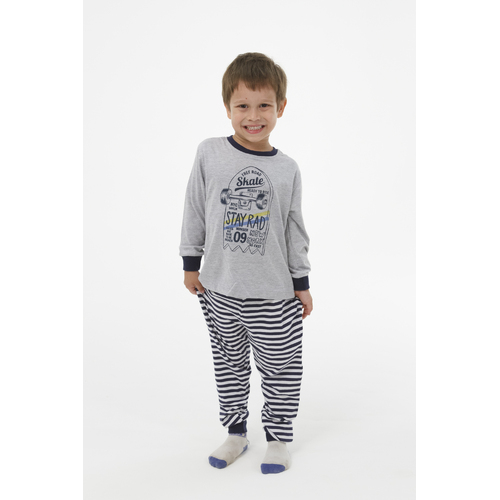 Boys Sizes 3-7 Grey Skateboard Long Set PJS Pyjamas  (2622)