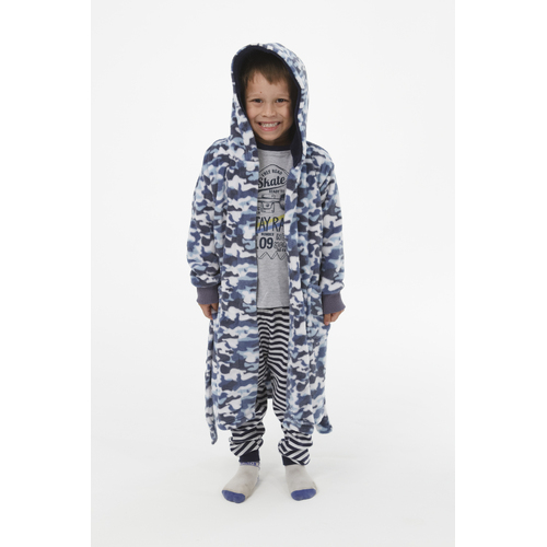 Boys Sizes 3-7 Blue Camo Camouflage Hooded Dressing Gown Robe (2705)