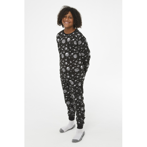 Boys Sizes 8-14 Black Planets Space Long Set PJS Pyjamas (2624)