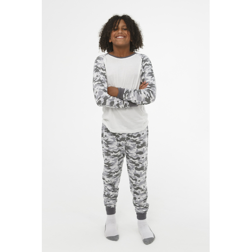 Boys Sizes 8-14 Grey Camo Camouflage Long Set PJS Pyjamas (2642)