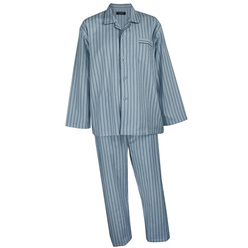 Mens Contare Size S-7XL Blue Flannelette PJS Pyjamas Long Set Herringbone