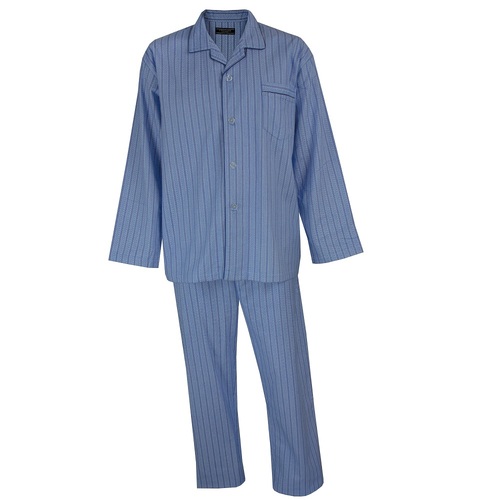 Mens Contare Size S-7XL Royal Blue Flannelette PJS Pyjamas Long Set Herringbone