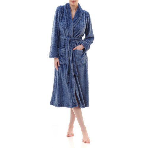 Ladies Givoni Blue Mid Length Wrap Dressing Gown Bath Robe (18)