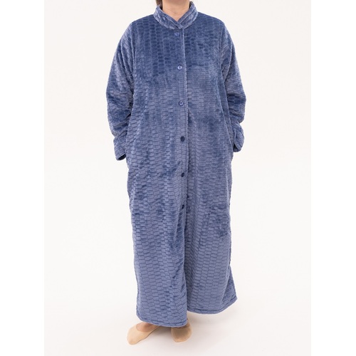Ladies Givoni Blue Luxury Long Button Dressing Gown Robe (45 Blueberry)