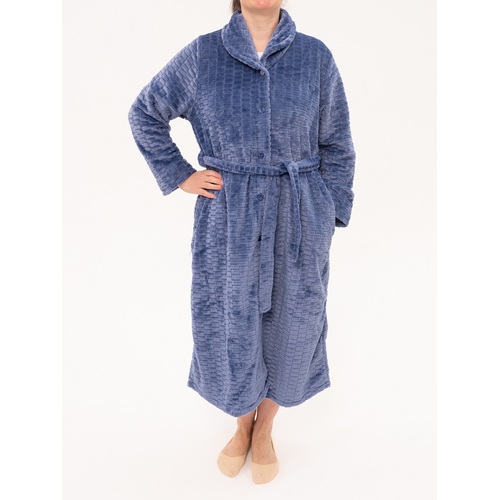 Ladies Givoni Blue Luxury Mid Button Wrap Dressing Gown Robe (77 Blueberry)