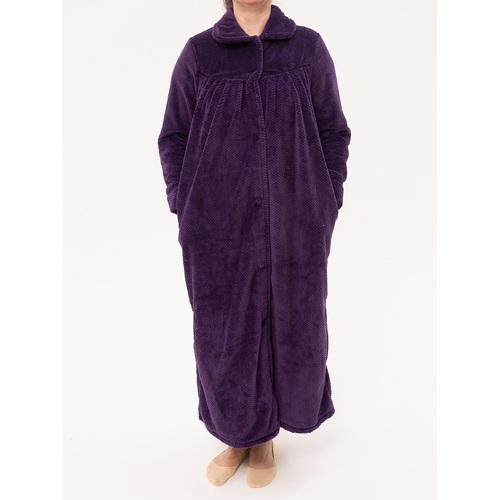 Ladies Givoni Purple Long Luxury Button Dressing Gown Robe (40 Grape)