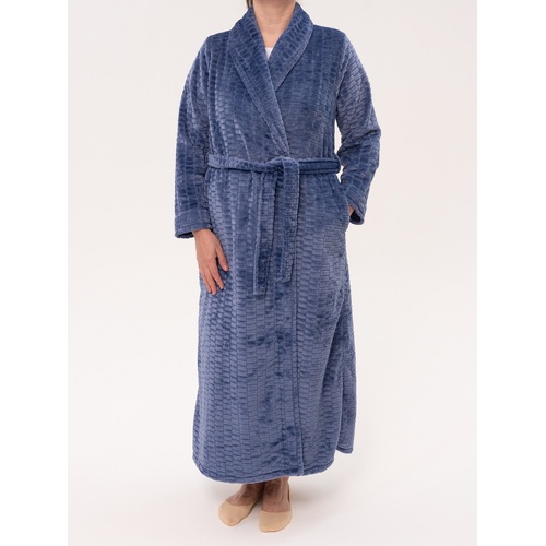 Ladies Givoni Blue Long Length Wrap Dressing Gown Bath Robe (GT47 Blueberry)