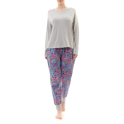 Ladies Givoni Grey Floral Flannelette Long Pyjama Set PJS (88M Morgan)