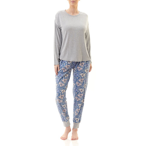 Ladies Givoni Grey Floral Long Pyjama Ski Pants Set PJS (83Y Yolanda)