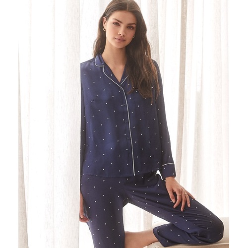 Ladies Gingerlilly Navy Blue Geo Satin Long Pyjamas PJS Aleisha