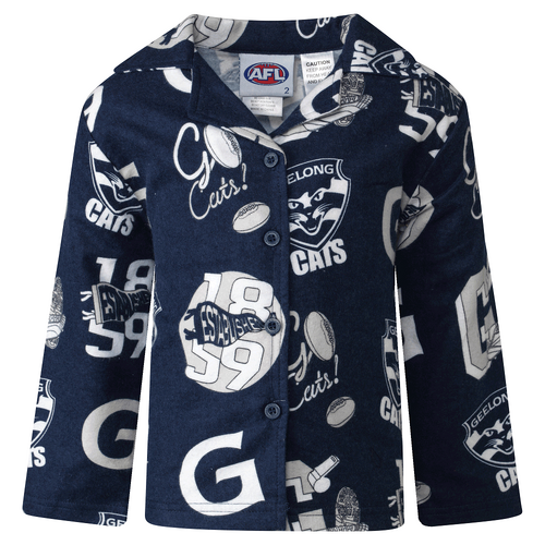 Boys & Girls Size 2-6 AFL Official Geelong Cats Flannel PJS Set