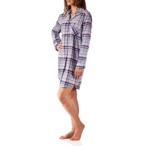 Ladies Check Flannelette Long Pink/Blue Night Shirt Long Pyjamas PJS 
