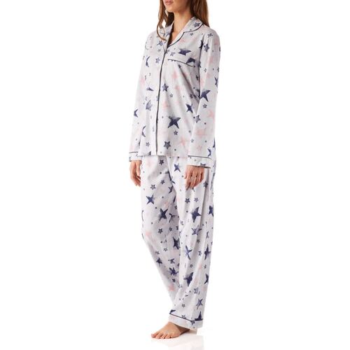 Ladies Star Print Cotton Peached Jersey Long Pyjamas PJS Set 