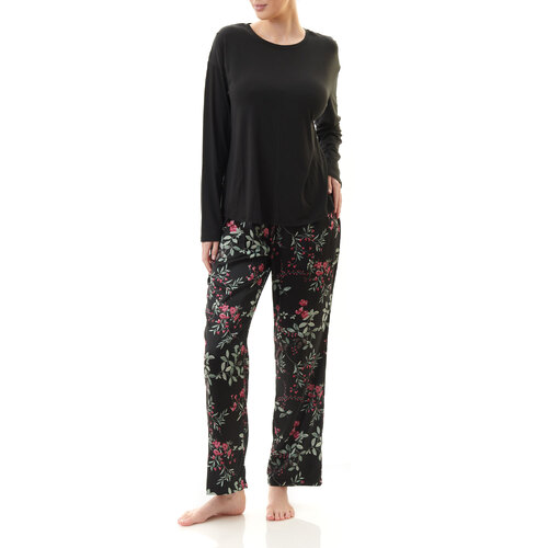 Ladies Givoni Black Floral Satin Long Pyjama Set PJS (15S Shelby)