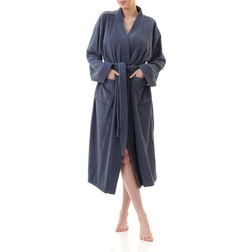 Ladies Givoni Slate Blue Mid Cotton Towelling Wrap Dressing Gown Bath Robe (63)
