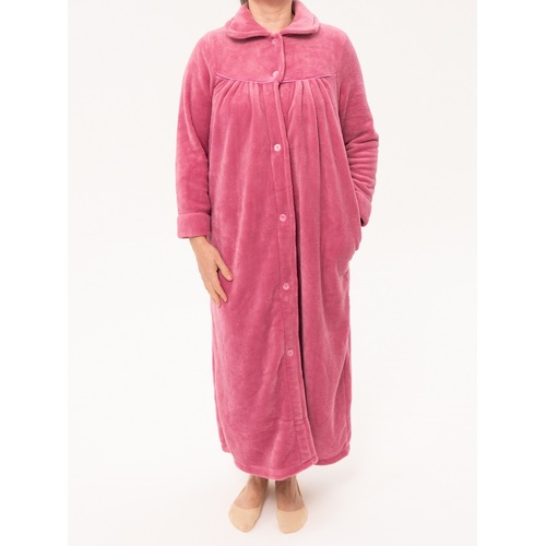 Ladies Givoni Dusty Pink Long Luxury Button Dressing Gown Robe (GL40)