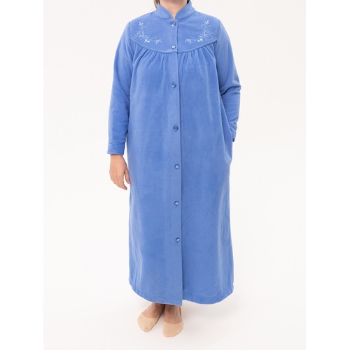 Ladies Givoni Azure Blue Long Length Button Dressing Gown Bath Robe (GB83)