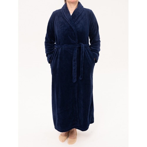 Ladies Givoni Navy Blue Long Length Wrap Dressing Gown Bath Robe (GL47)