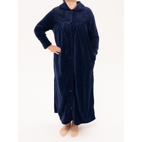 Ladies Givoni Navy Blue Long Luxury Button Dressing Gown Robe (GL40)
