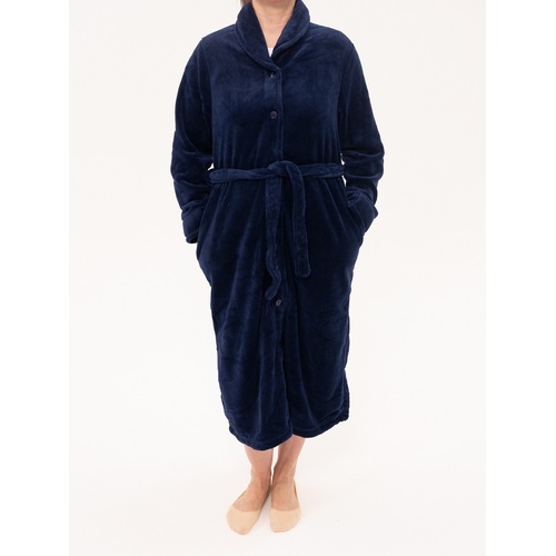 Ladies Givoni Navy Blue Mid Length Button Wrap Dressing Gown Robe (GL77)