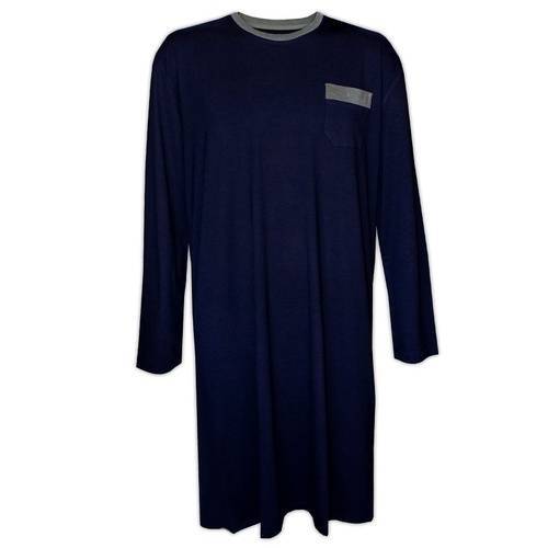 Mens Plus 3XL-7XL Pyjamas Contare Bamboo Cotton Night Shirt Long Pjs Navy Blue