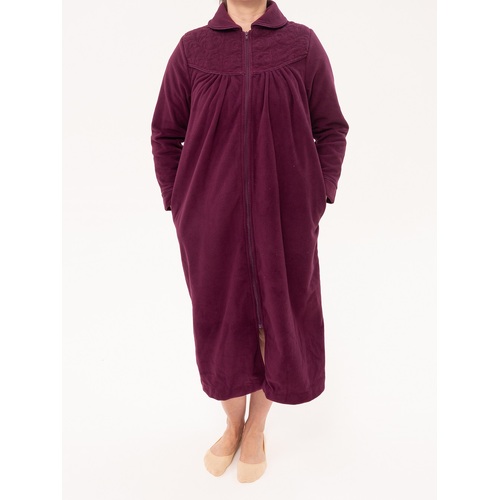Ladies Givoni Burgandy Mid Length Zip Dressing Gown Bath Robe (Garnet GB76)