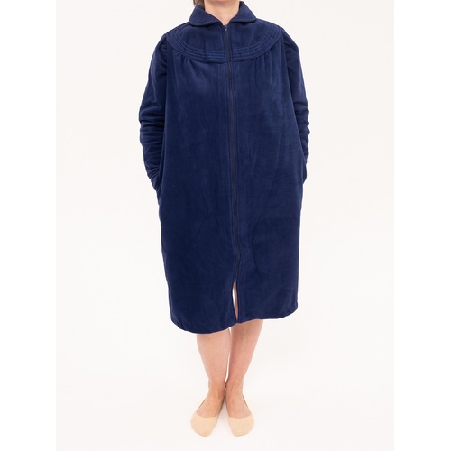 Ladies Givoni Navy Blue Short Zip Polar Fleece Dressing Gown Robe (GB88)