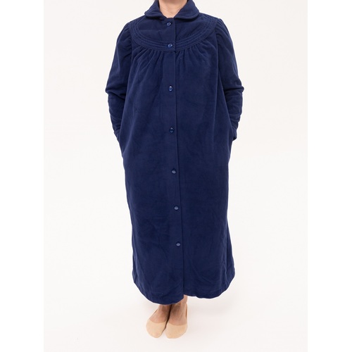 Ladies Givoni Navy Blue Long Length Button Dressing Gown Bath Robe (GB86)