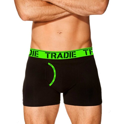 Mens 2 Pack Tradie 3-6XL Green Black Boxer Shorts Short Leg Man Front Trunk (6SK)