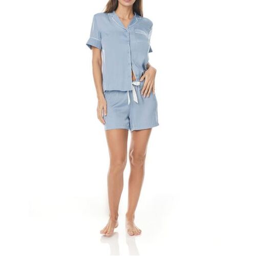 Ladies Gingerlilly PJS Indigo Blue Silky Short Set Pyjamas Havanna