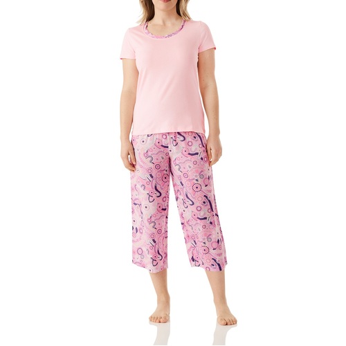 Ladies Magnolia Lounge Pink Tee Short PJS Daydreaming Set Capri Pants