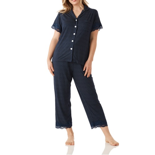 Ladies Magnolia Lounge Dreamtime Navy Blue Spot Short PJS Set 7/8 Pants