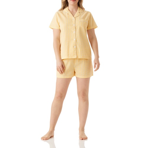 Ladies PJS Magnolia Lounge Yellow Check Short Pyjama Set