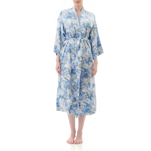 Ladies Givoni Blue Floral Dressing Gown Robe Mid Length Wrap (Simone 49S)