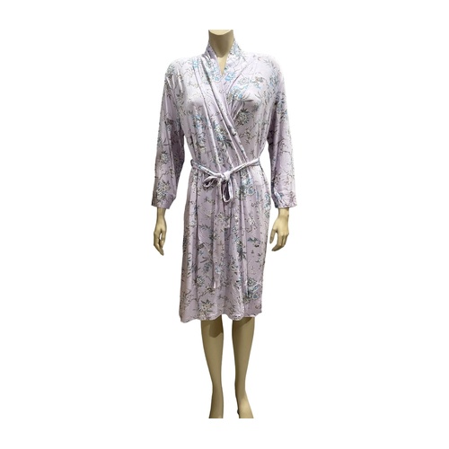 Ladies Givoni Lilac Floral Dressing Gown Robe Short Length Wrap (Celine 94C)