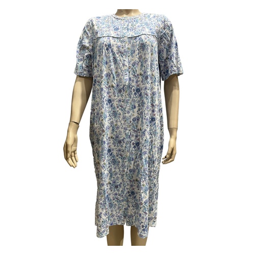 Ladies PJS Givoni Blue Floral 100% Cotton Button Front Brunchcoat (Paula 49P)