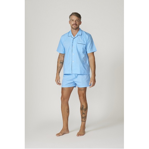 Mens Contare Country Light Blue Squares Short PJS Pyjamas Set