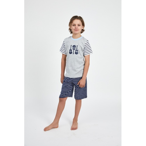 Boys Sizes 10-16 Grey Guitar Print Cotton Short Sleeve PJS Pyjamas HL