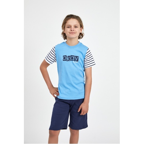 Boys Sizes 10-16 Blue Okay Print Cotton Short Sleeve PJS Pyjamas HL