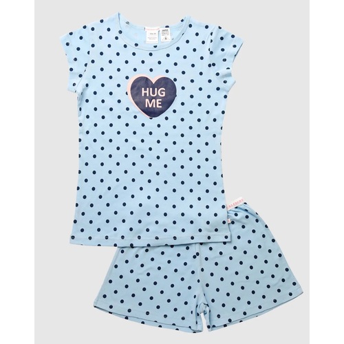 Girls Sizes 10-16 Blue Hug Me Cotton Short Sleeve PJS Pyjamas HL